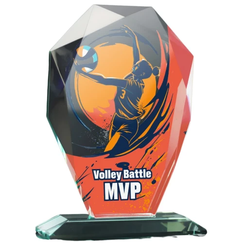 Okazała statuetka szklana G007 z ozdobnymi szlifami