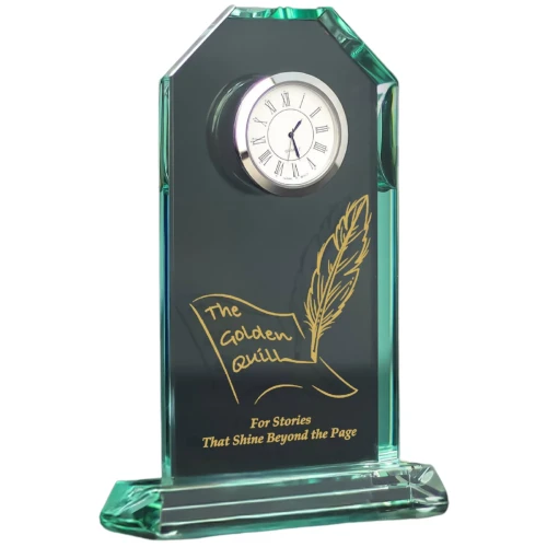 Statuetka z zegarem  G029 | Szklana pamiątka z dedykacją