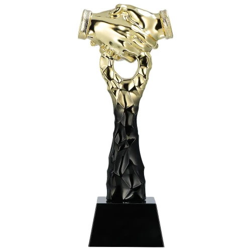 Plastikowe Złoto-Czarne Trofeum - Uścisk Dłoni - A698