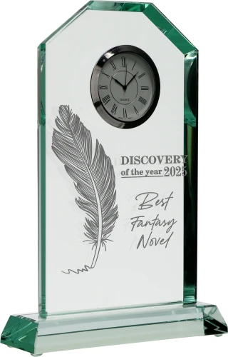 Statuetka z zegarem  G029 | Szklana pamiątka z dedykacją